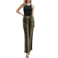 thumbnail image 2 of Leopard Print Pants for Women Elastic High Waist Casual Loose Wide Leg Trousers Pant with Pockets XS Leopard Print, 2 of 6