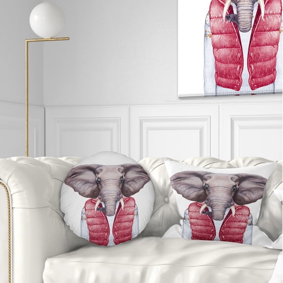 Designart Elephant in Vest and Sweater - Contemporary Animal Throw Pillow - 12x20