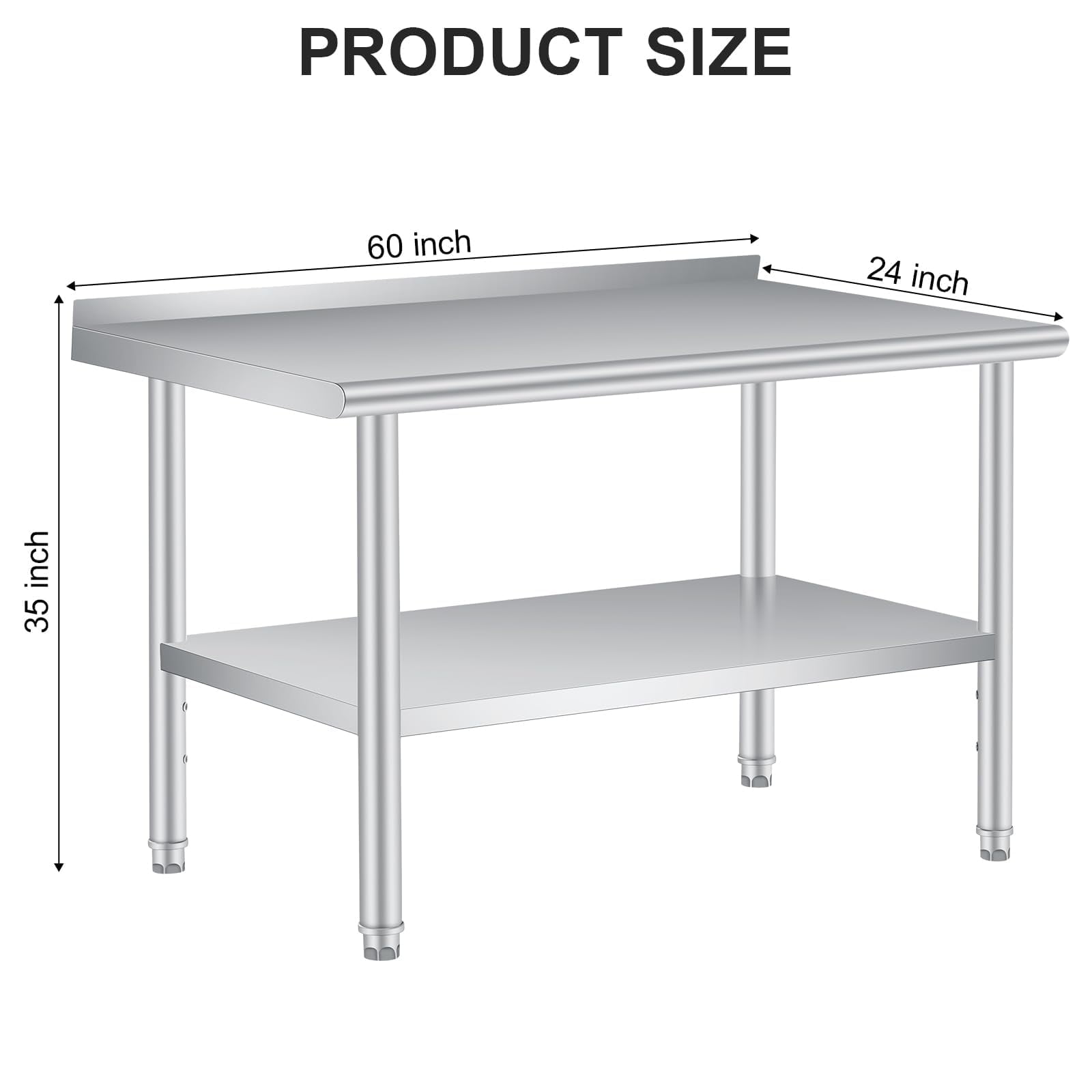 Yeshouse Stainless Steel Table for Prep & Work with Backsplash Commercial Heavy Duty Kitchen Worktable with Adjustable Under Shelf for Restaurant Business Home Outdoor