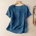 thumbnail image 4 of Embroidered Linen Tops Plus Size Tops Embroidered Blouses Linen Tops for Women Gauze Tops Linen Shirts for Women Gauze Shirts Cotton Tunic Tops Linen Tunic Tops Boho Embroidered Tops Blue 3XL, 4 of 7