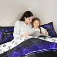 thumbnail image 5 of Feelyou Futuristic Gamepad Bedding Comforter Set 7 Pieces, Neon Glowing Honeycomb Full Bedding Set, Glitter Blue Games Console Reversible Fitted Sheet Flat Sheet, Ultra Soft Bedroom Decor, 5 of 9