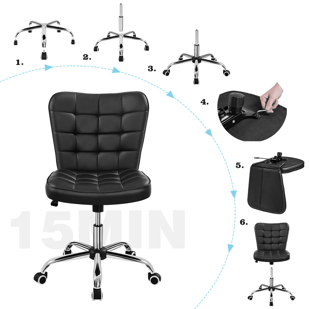 Alden Design Modern Tufted Faux Leather Home Office Armless Desk Chair, Black
