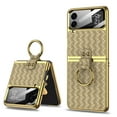 thumbnail image 1 of Nalacover for Samsung Galaxy Z Flip5 Electroplated Plain Folding Case with Ring Holder Screen Protective Film, Woven Pattern PU Leather Shockproof Anti-Scratches Slim Cover for Galaxy Z Flip5, Gold, 1 of 9