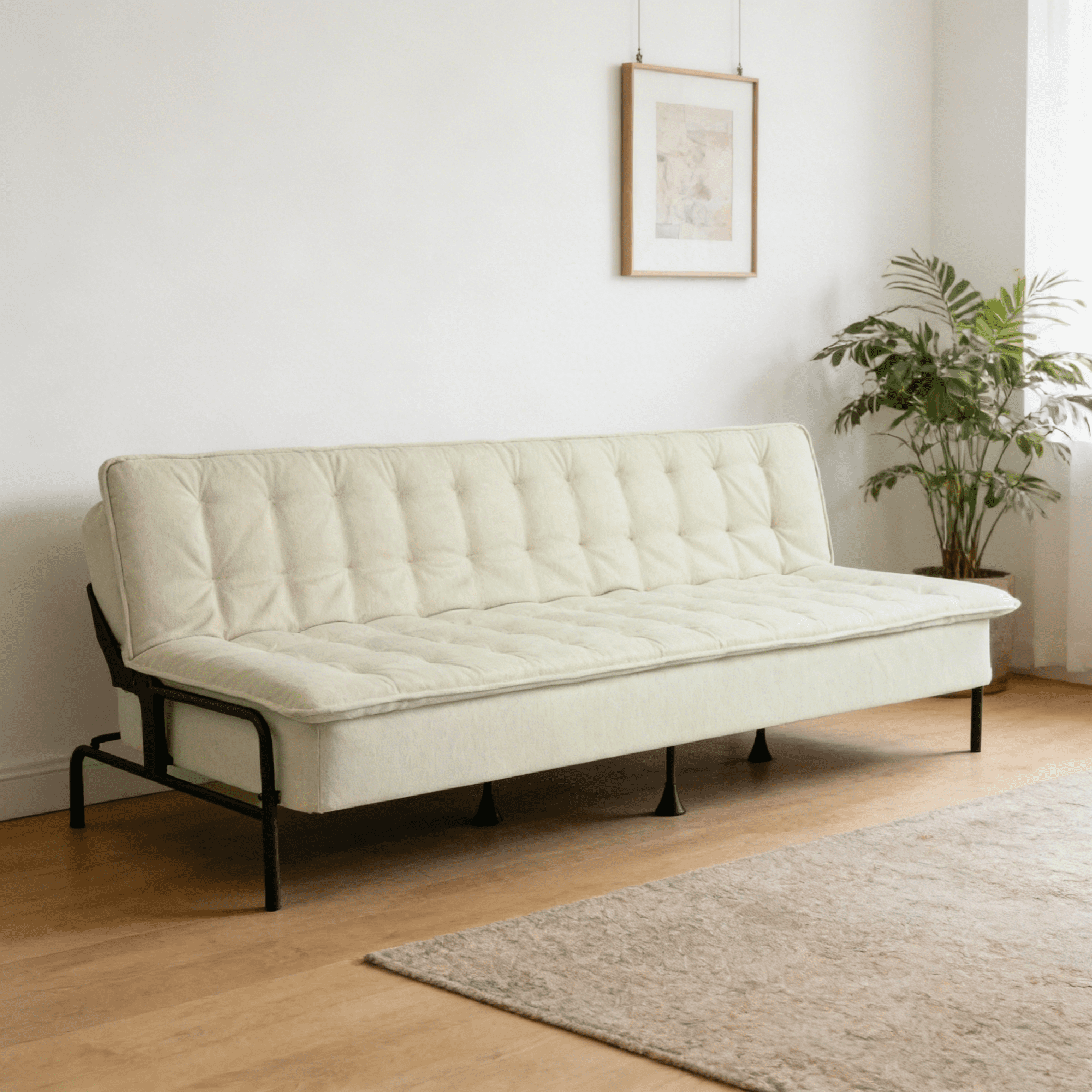 Gewnee 76 Inches Linen Futon Sofa Bed,Modern Convertible Futon Couch with 3 Adjustable Backrest Angles,Suitable for Apartment,Living Room,Small Space,Beige