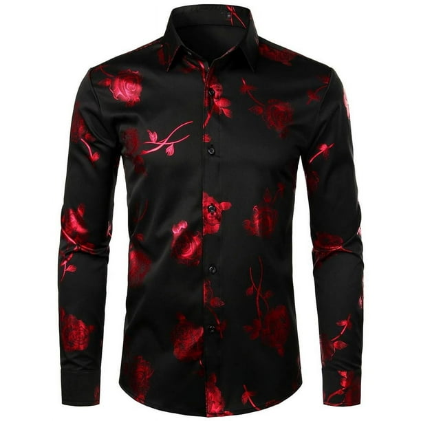 Nueva camisa de moda para hombre con estampado 3D de flores solapa con botones camisa de manga larga ropa de fiesta diseno de estilos camisas comodas Walmart en linea