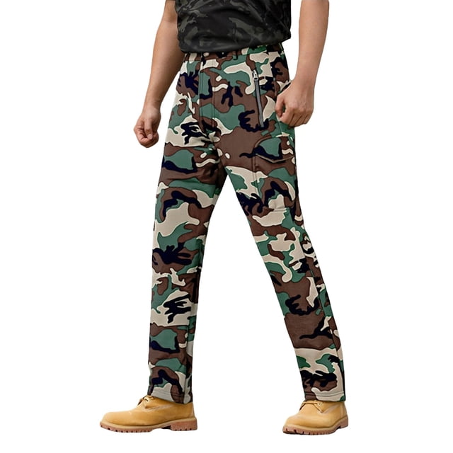 Breezora Mens Winter Work Pants Fleece Lined Thermal Ripstop Cargo Trousers with Pockets Windproof Warm for Outdoor Tactical Activities M Size Light Yellow