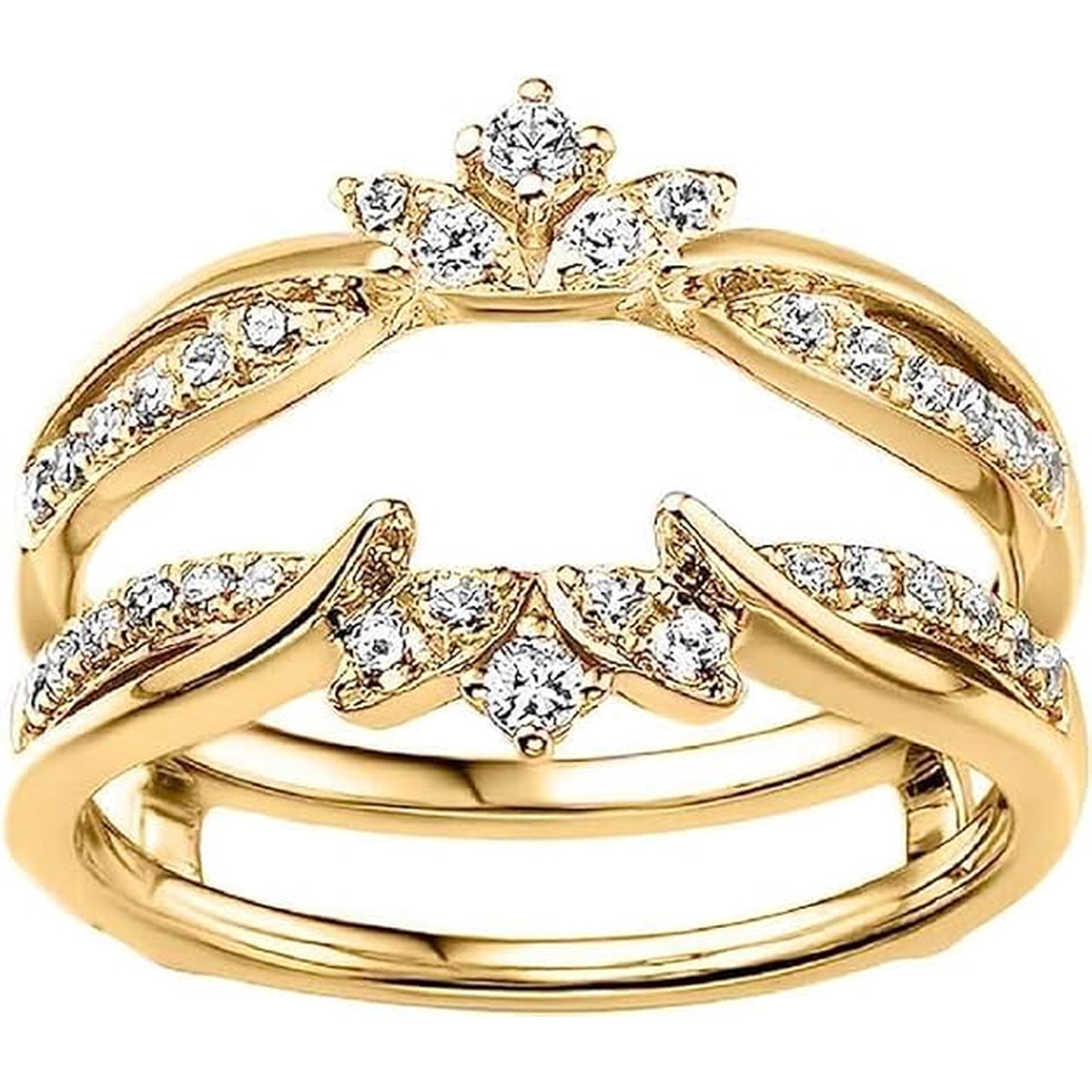 Rag Jewels 2.18 Ct Round Cut White Diamond Enhancer Wrap Guard Engagement Thanksgiving Christmas Ring 14K Yellow Gold Plated 925 Sterling Silver For Women's -8