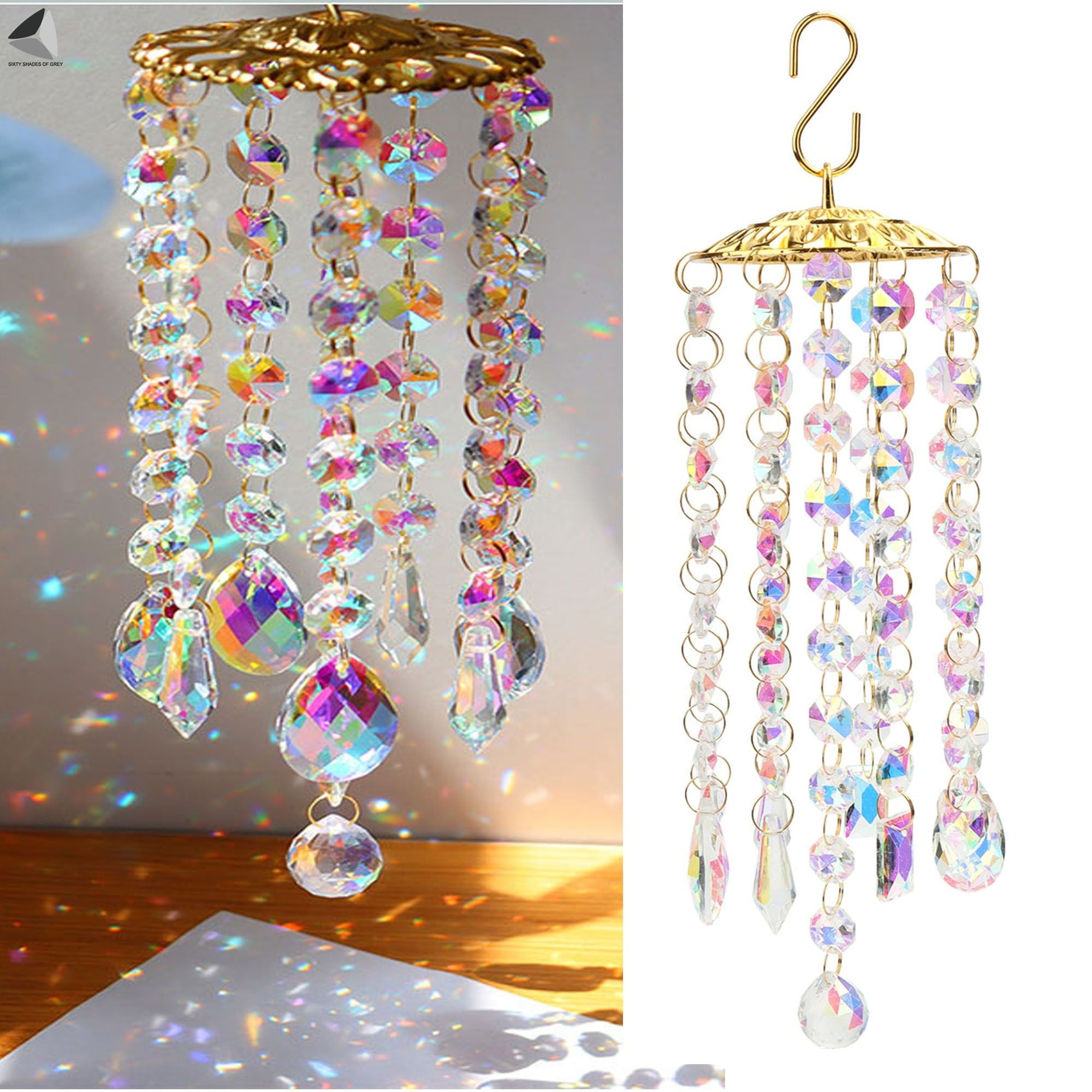Crystal Windchimes Unique Outdoor Clearance Solar Wind Chimes Gifts Crystal Suncatcher Hanging Décor Rainbow Maker Crystal Prisms Hanging Crystals Ornament 