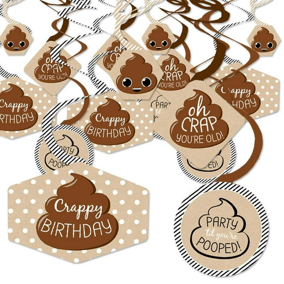 Big Dot of Happiness Oh Crap, You're Old - Poop Birthday Party Hanging Decor - Party Decoration Swirls - Set of 40