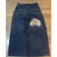 thumbnail image 2 of Women's Goth Retro High-Rise Loose Fit Embroidered Blue Denim Ankle Length Jeans, 2 of 9