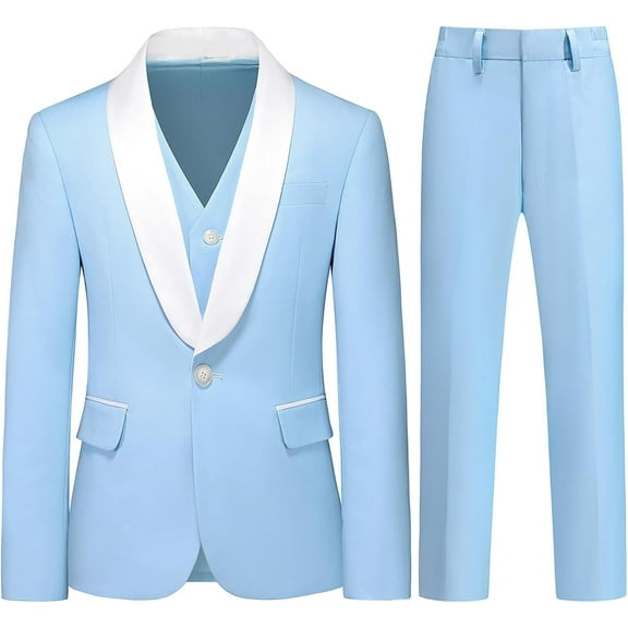 Lycody 3pcs Boy Formal Slim Fit Suit Set with Tuxedo Jacket Vest Pants for Kids Teen Wedding Ring Bearer Party Graduation, PROM, One Button shawl lapel suit, Tracing pocket, Unisex