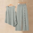 thumbnail image 7 of Zynoxe Womens Two Piece Linen Sets Elegant Button Tank Top Wide Leg Pants Plus Size Outfits Summer Business Casual Outfits with PocketsGrayS, 7 of 7