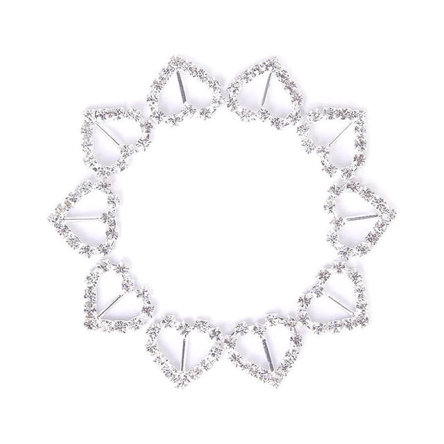 MasteelfCA 10pcs Heart Rhinestone Ribbon Buckles Sliders (Silver)