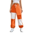thumbnail image 4 of AherBiu Sweatpants for Women Color Blocked Drawstring Elastic High Waisted Casual Loose Cinch Bottom Joggers Pants with Pockets(Medium,Orange), 4 of 6