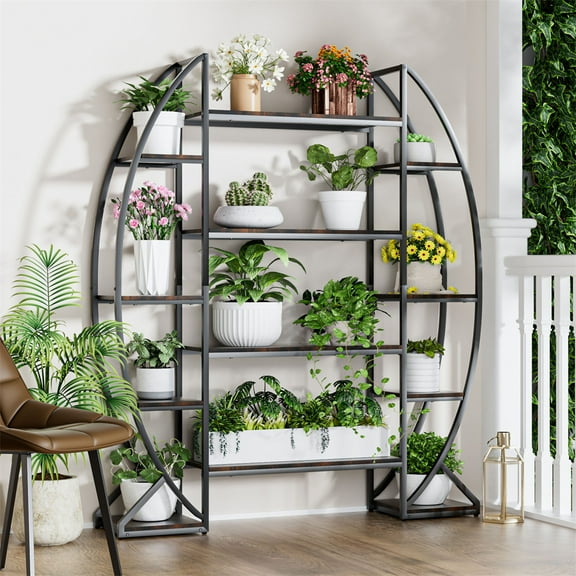 Wisfor Heavy Duty XXL Half-Moon Plant Stand Flower Rack Display for Living Room Balcony Patio Garden, Set of 2