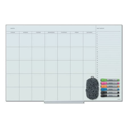 U Brands Floating Glass Dry Erase Undated One Month Calendar, 36 X 24, White