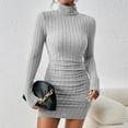 thumbnail image 2 of Women's Casual Sweater Dress Turtleneck Ribbed Bodycon Long Sleeve Mini Knit Dresses 2024 Fashion, 2 of 6
