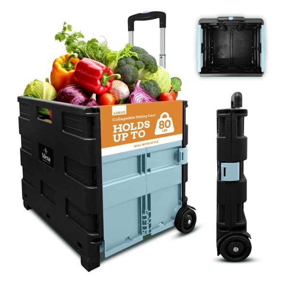 Inspired Living Ultra-Slim Rolling Collapsible Storage Pack-N-Roll Utility-carts, with Telescopic Handle, for Home, Garden, Shopping, Office, School