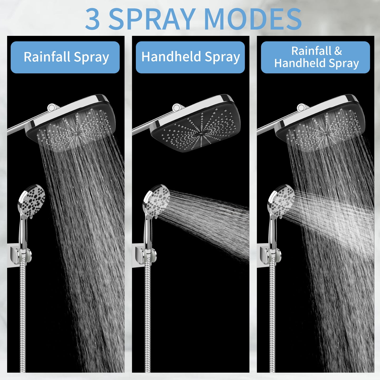 PHANCIR 12" High-Pressure Rain Shower Head Set with  11" Adjustable Extension Arm. Anti-Clog Nozzles & Versatile Spray Settings, 60" Hose, Chrome