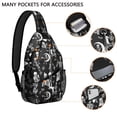 thumbnail image 2 of Sling Backpack,Halloween Skeleton Fun Pattern Sling Bag with Water Bottle Holder,Waterproof Sling Bag for Men/Women with Headphone Jack for Hiking,Travel, 2 of 6