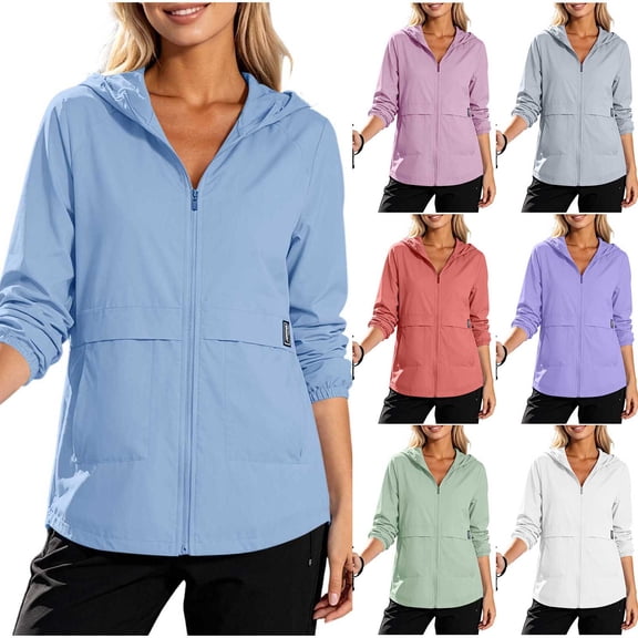 TAGOLD Womens Winter Hooded Casual Outwear & Jackets Solid Color Zip Up Hooded Loose Long Sleeve Casual Outer Top With Side Pockets For Daily Street Outdoor Office Wear