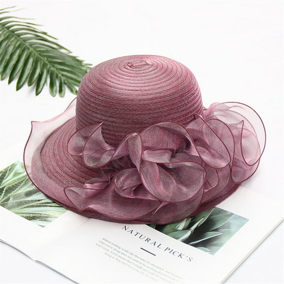 Pxiakgy Women's Party Church Derby Top Hats Organza Sun Visor Cap Ladies Flowers Fascinators Wide Brim Fedoras Party Wedding Tea Fascinator Women's Hat Bridal Caps Purple One Size