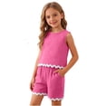 thumbnail image 4 of Tank Top Set for Girls, Solid Color Bubble Ruffle Trim Round Neck and Shorts 2-Piece Summer Casual Outfit for Kids, 4 of 9