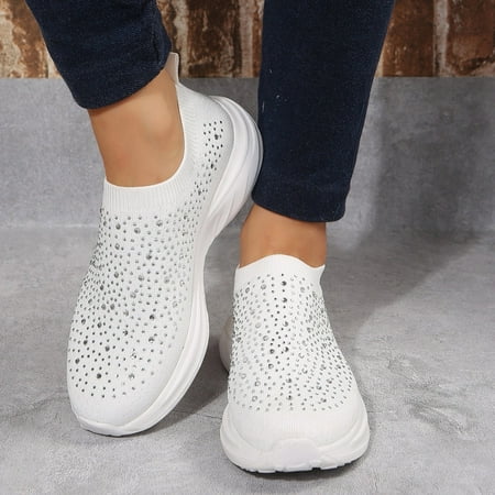 

Aayomet Womens Sneakers Fashion Autumn Women Sports Shoes Flat Bottom Lightweight Fly Woven Mesh Breathable Comfortable Slip On White 8