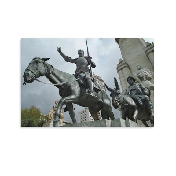 Cervantes Don Quixote Madrid Statue Poster Decorative Painting Canvas Wall Art Living Room Posters Bedroom Painting,Unframe-style,24x36inch(60x90cm)