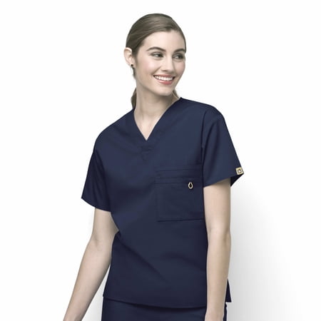 Wink Origins Alpha-Unisex V-Neck Scrub Top, Navy, S
