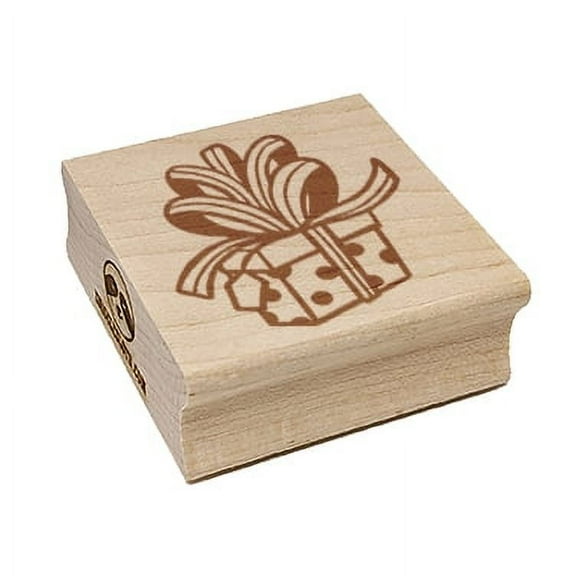 Gift with Large Bow Birthday Anniversary Christmas Holiday Square Rubber Stamp Stamping Scrapbooking Crafting - Small 1.25in
