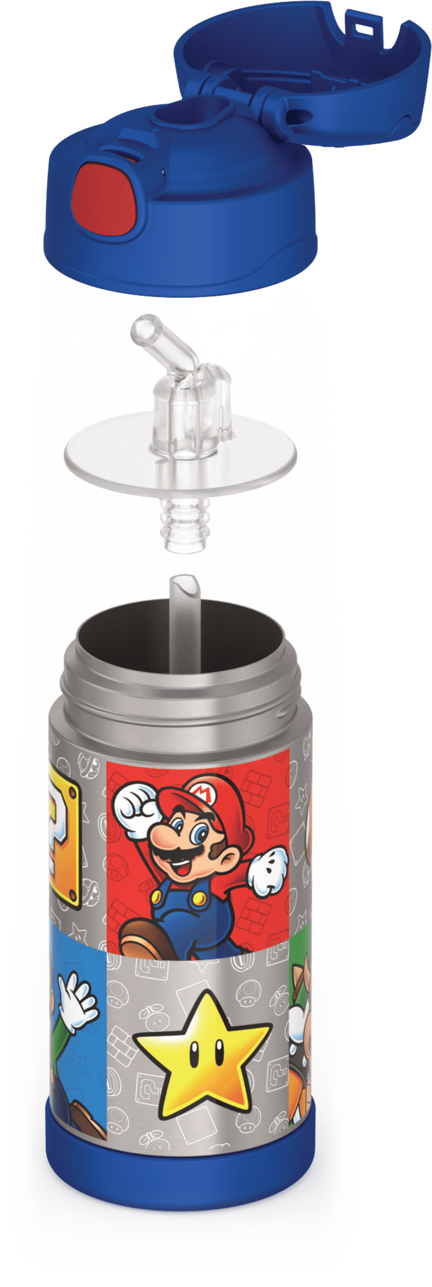 Thermos Stainless Steel Funtainer Water Bottle with Straw, Super Mario Brothers, 12 Fluid Ounces