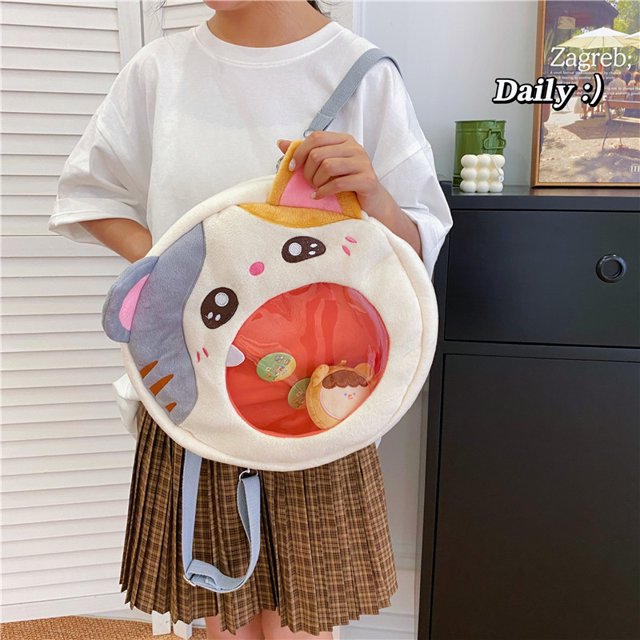 Mochilas de felpa de dibujos animados para niñas Mochila transparente de gatos lindos de estilo coreano (gris)