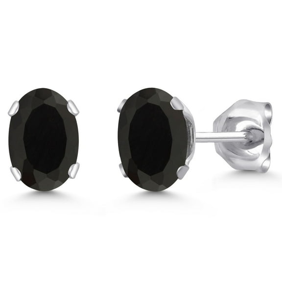 Gem Stone King 925 Sterling Silver Black Onyx Stud Earrings for Women Men (0.78 Cttw, Gemstone Birthstone, Oval 6X4MM)