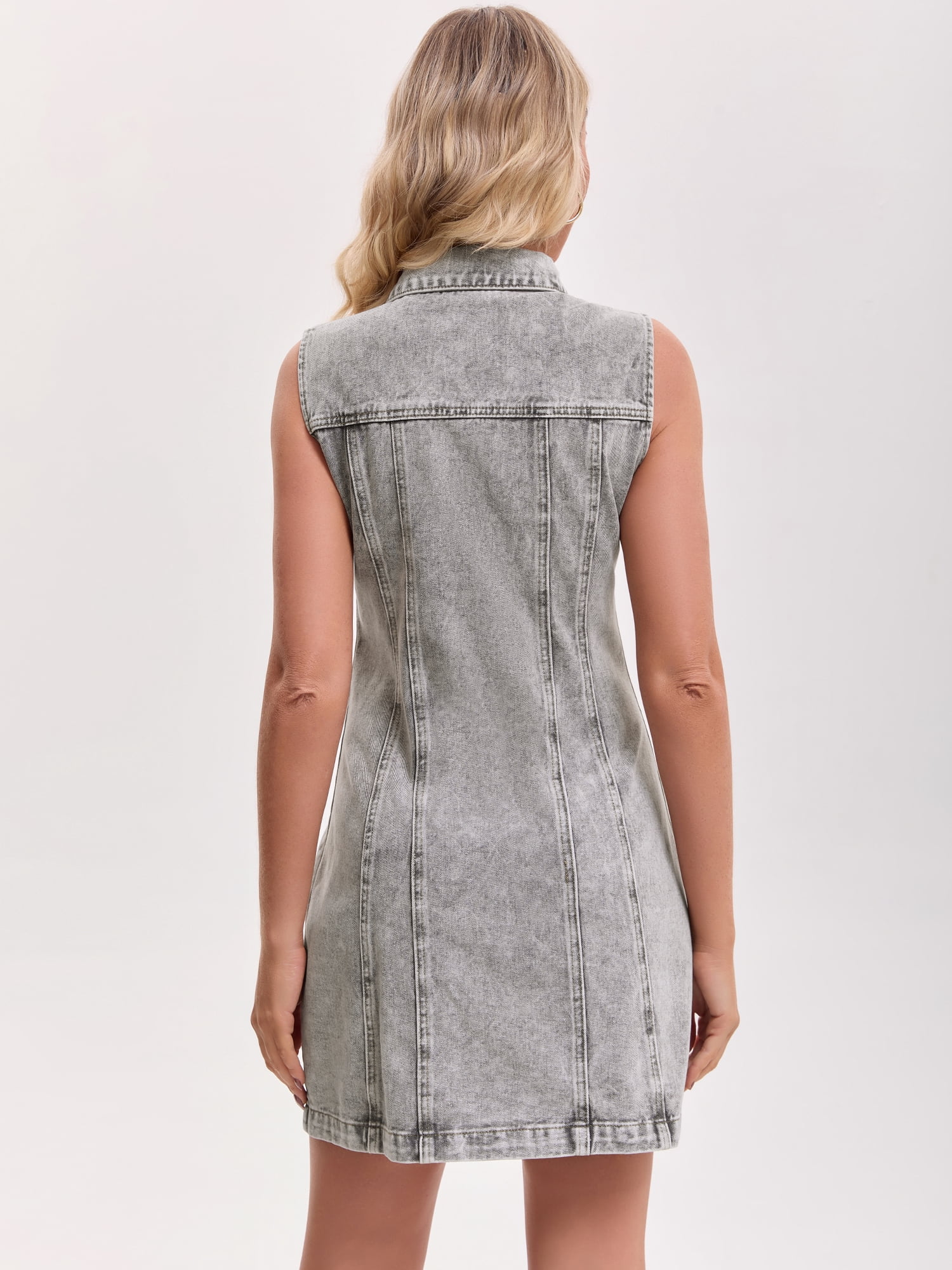 DARING DIVA Women's Sleeveless Collared Button Down Short Jean Dress S Gray