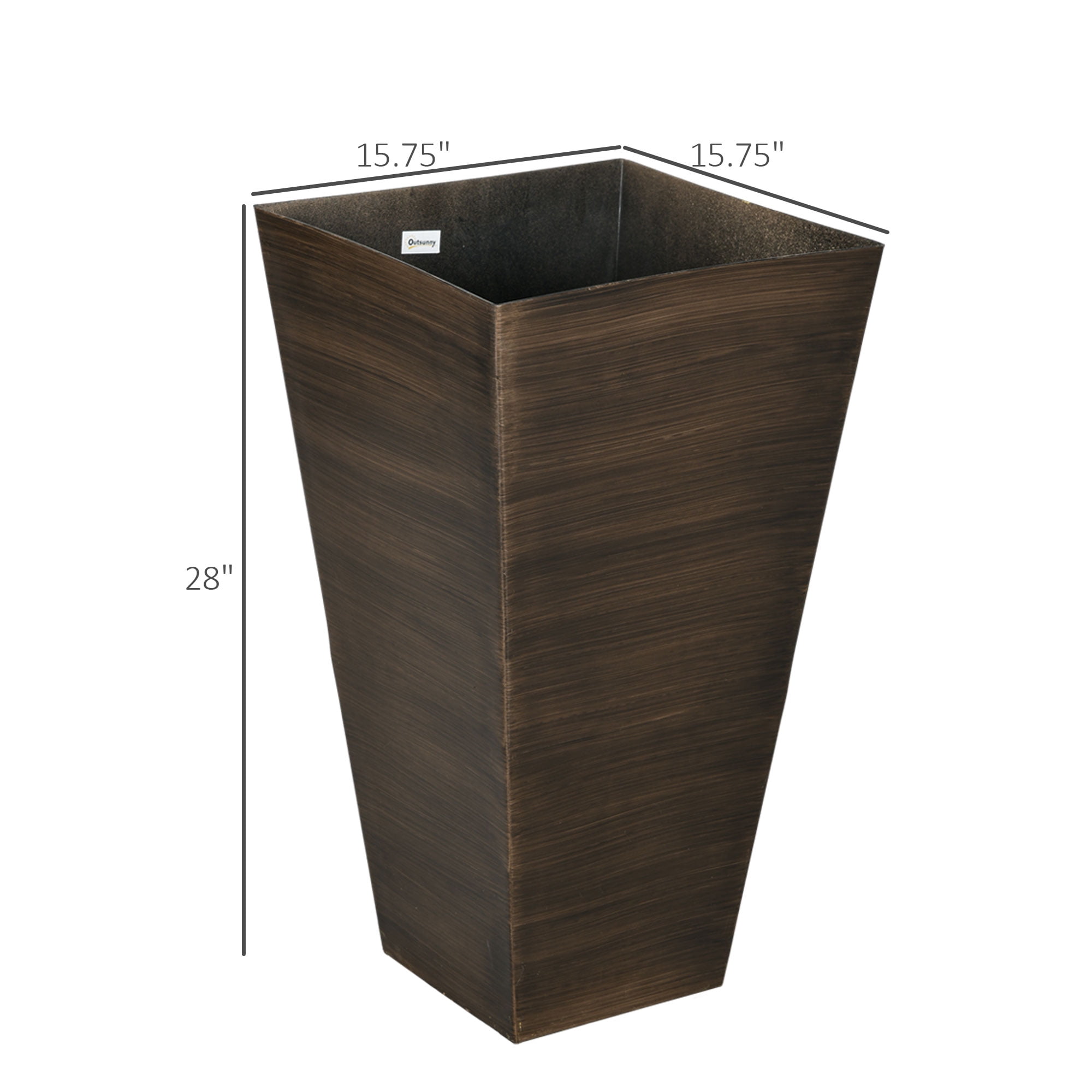 Outsunny Set of 3 Tall Outdoor Planters w/ Drainage Holes, Brown