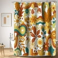 thumbnail image 4 of Boho Floral Bathroom Shower Curtain Vintage 70s Autumn Groovy Hippie with Hooks Polyester Waterproof Fabric Thanksgiving Harvest Decor Bathtub, 72x72 Inch Bright Orange, 4 of 6