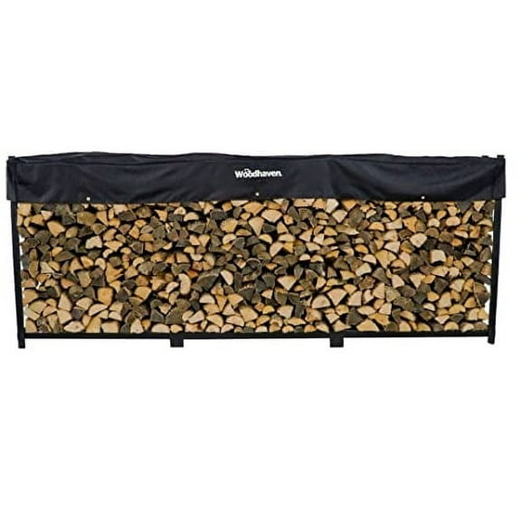 Woodhaven 12 Foot 3/4 Cord Black Outdoor Wood Rack - Optional Cover - Heavy Duty Metal Log Rack - Black Powder Coat Finish