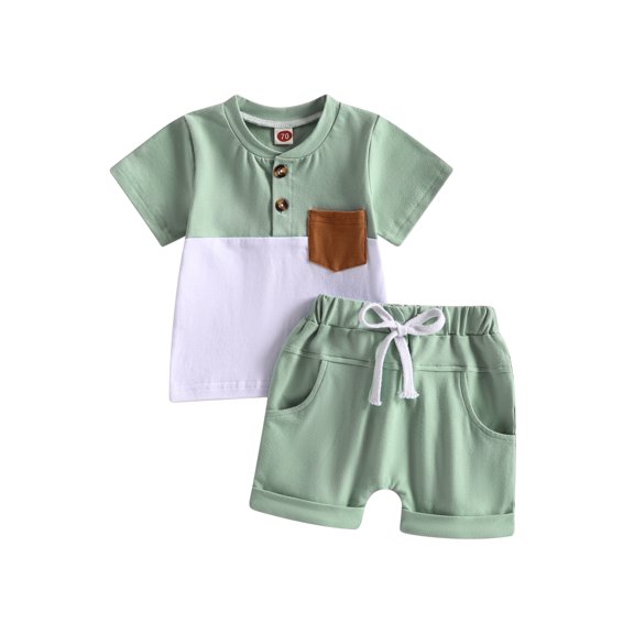Bagilaanoe 2pcs Toddler Baby Boy Short Pants Set Patchwork Short Sleeve T-Shirt Tops Shorts 6M 12M 18M 24M 3T Kids Casual Summer Outfits