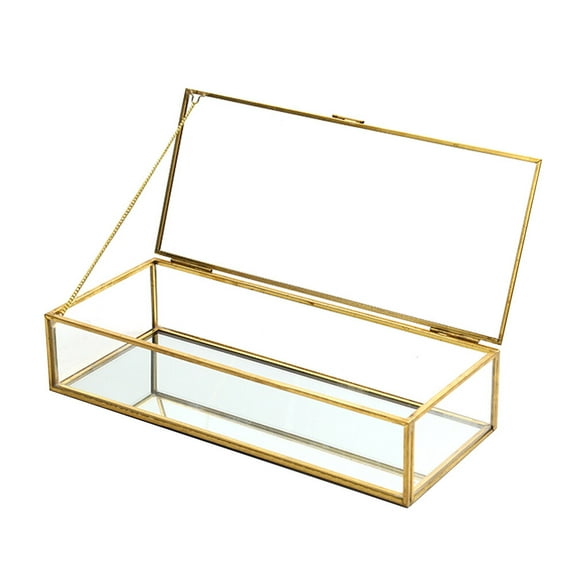 ITSELFER Jewelry Glass Case Golden Makeup Storage Box Container Geometry Jewelry Display Box Wedding Favor (Golden)