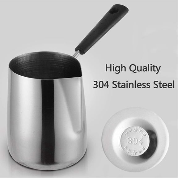 350ML Stainless Steel Turkish Coffee & Butter Melting Pot with Spout, Small Milk Warmer Cookware Saucepan