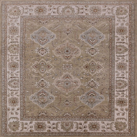 Ahgly Company Machine Washable Indoor Square Industrial Modern Khaki Rose Pink Area Rugs, 7' Square
