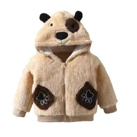 ZACPNCV Baby Girls Winter Coat Hooded Winter Warm Fluffy Cotton Zipper Jacket Khaki 3-6 Months
