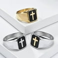 thumbnail image 4 of PAURO Men's Stainless Steel Vintage Enamel Square Cross Rings Biker Rock Cocktail Party Ring Gold Size 13, 4 of 5