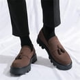 thumbnail image 7 of Men's Suede Leather Slip On Tassel Platform Loafers Vintage Round Toe Non-Slip Luxury Formal Shoes Casual Business Penny Dress Loafers, 7 of 7