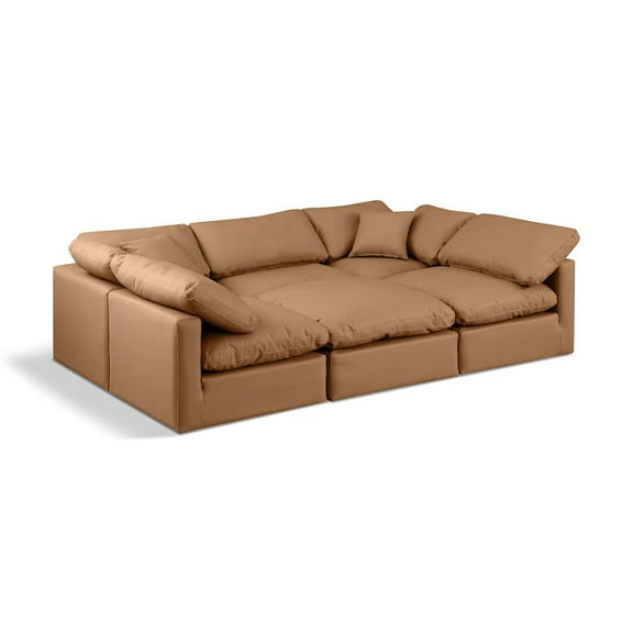 Meridian Furniture Indulge Vegan Leather U-Shaped Modular Sectional in Orange