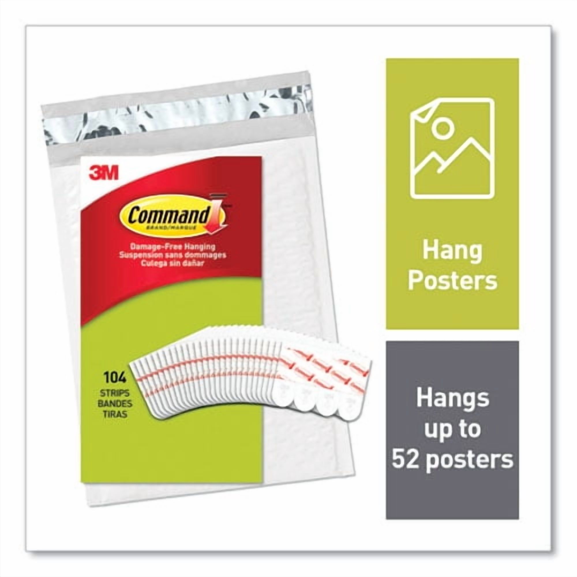 Poster Strips, Removable, Holds Up To 1 Lb Per Pair, Small, 0.63 X 1.75, White, 104/pack | Bundle of 10