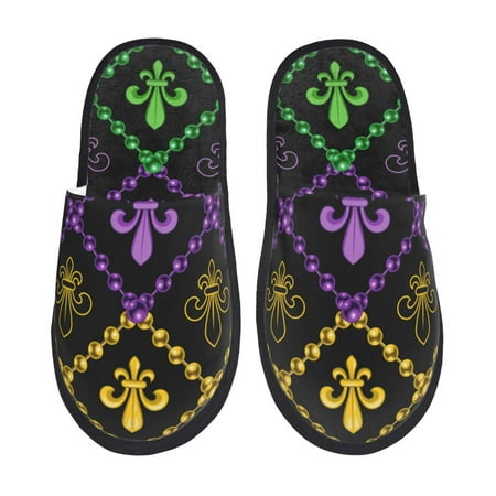 Balery Mardi Gra Geometric Slient Indoor Furry Fleece Comfort House Shoes Soft Non-Slip Home Shoes Cotton slippers House Slippers-- Large