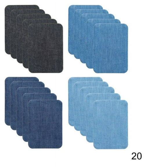 Exceptional Quality Iron-on Jean Patches Repair Kit. Inside & Outside. Made with The Strongest Glue, 100% Cotton Assorted Shades of Blue. 20 Pieces