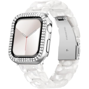 XIHAMA Resin Watch Bands for Apple Watch Band 40mm 41mm 44mm 45mm iWatch Watch Strap with Glitter Bling Protective Case Cover Wristband for Apple Watch Series 8 7 SE SE2 6 5 4